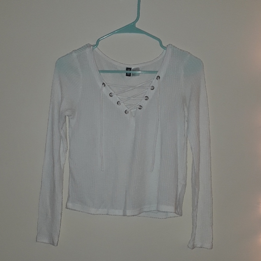 White Ribbed Lace Up Crop Top